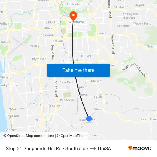 Stop 31 Shepherds Hill Rd - South side to UniSA map