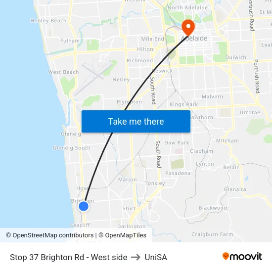 Stop 37 Brighton Rd - West side to UniSA map