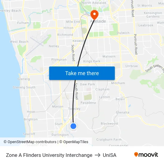 Zone A Flinders University Interchange to UniSA map