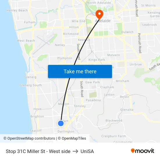 Stop 31C Miller St - West side to UniSA map