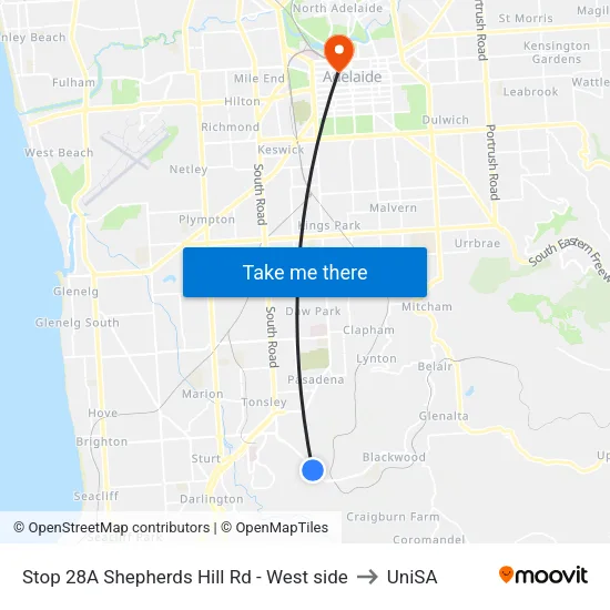 Stop 28A Shepherds Hill Rd - West side to UniSA map