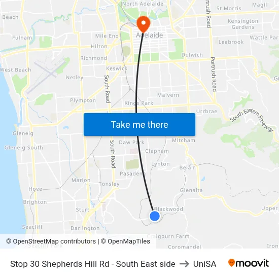 Stop 30 Shepherds Hill Rd - South East side to UniSA map