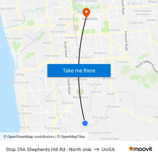 Stop 29A Shepherds Hill Rd - North side to UniSA map