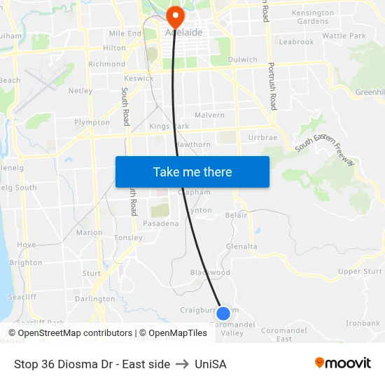 Stop 36 Diosma Dr - East side to UniSA map