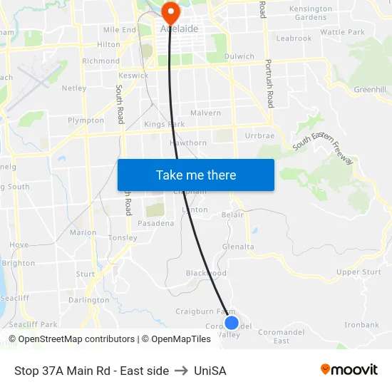 Stop 37A Main Rd - East side to UniSA map