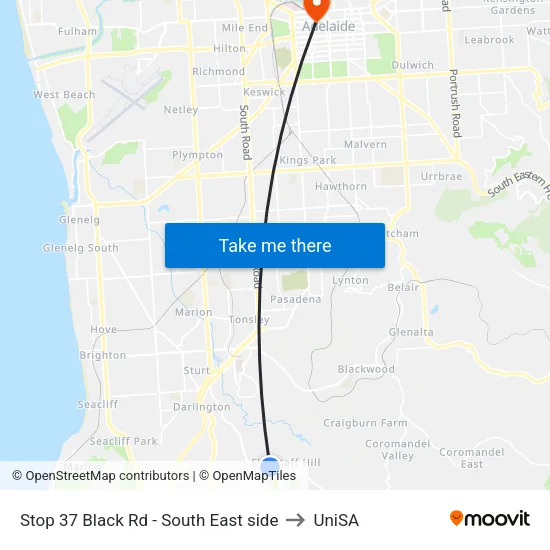 Stop 37 Black Rd - South East side to UniSA map