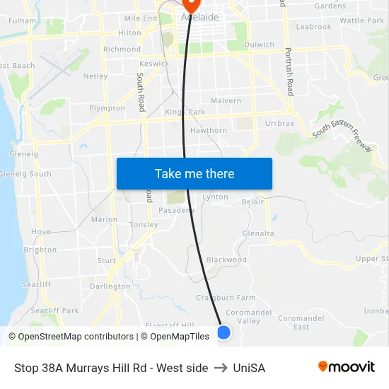 Stop 38A Murrays Hill Rd - West side to UniSA map