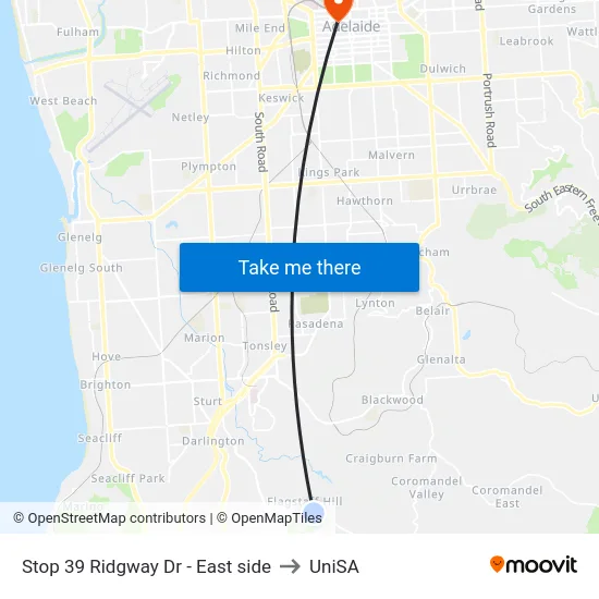 Stop 39 Ridgway Dr - East side to UniSA map