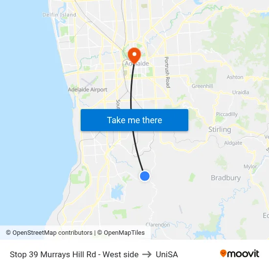Stop 39 Murrays Hill Rd - West side to UniSA map