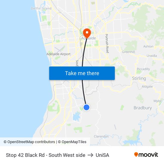 Stop 42 Black Rd - South West side to UniSA map