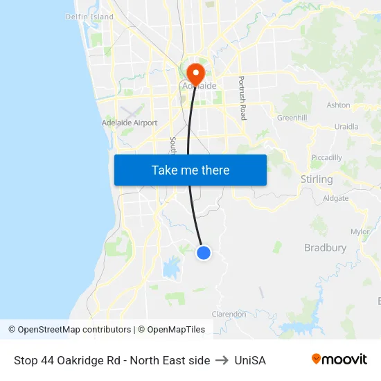 Stop 44 Oakridge Rd - North East side to UniSA map