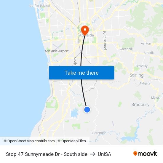 Stop 47 Sunnymeade Dr - South side to UniSA map