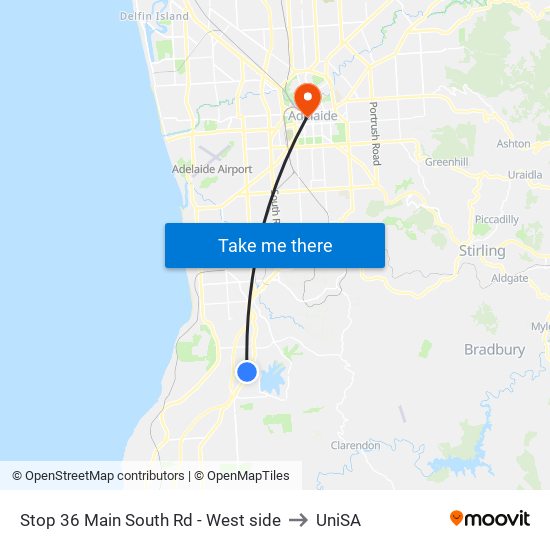 Stop 36 Main South Rd - West side to UniSA map