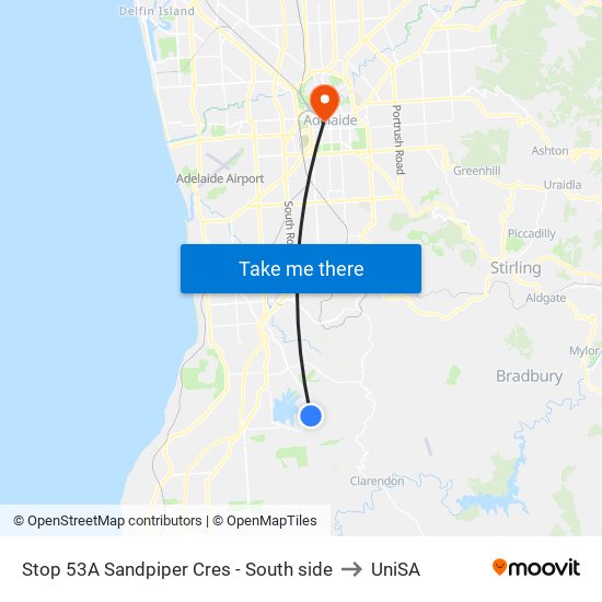 Stop 53A Sandpiper Cres - South side to UniSA map