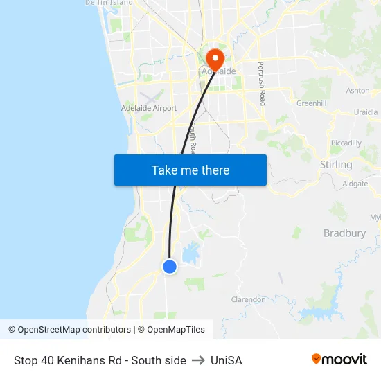 Stop 40 Kenihans Rd - South side to UniSA map
