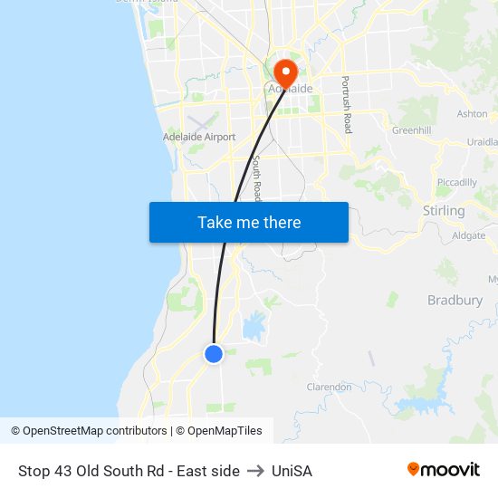 Stop 43 Old South Rd - East side to UniSA map