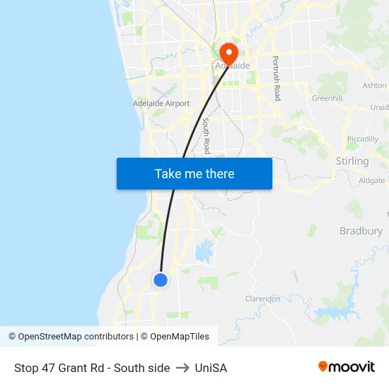 Stop 47 Grant Rd - South side to UniSA map