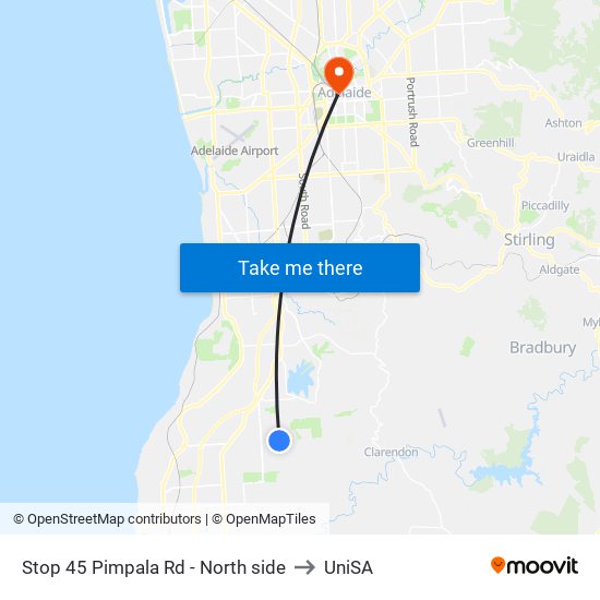 Stop 45 Pimpala Rd - North side to UniSA map