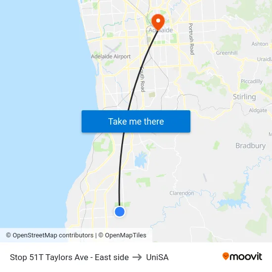 Stop 51T Taylors Ave - East side to UniSA map
