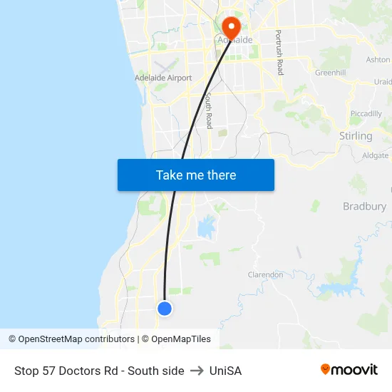 Stop 57 Doctors Rd - South side to UniSA map