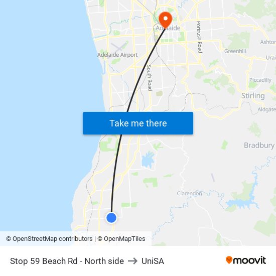 Stop 59 Beach Rd - North side to UniSA map