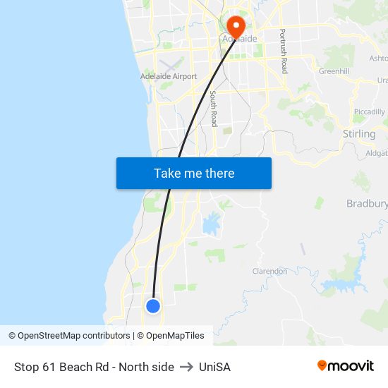 Stop 61 Beach Rd - North side to UniSA map