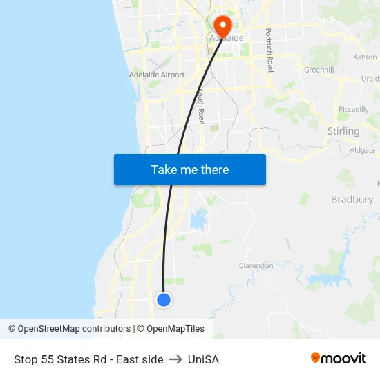 Stop 55 States Rd - East side to UniSA map