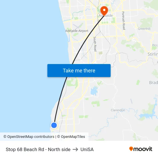 Stop 68 Beach Rd - North side to UniSA map