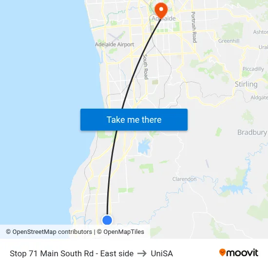 Stop 71 Main South Rd - East side to UniSA map