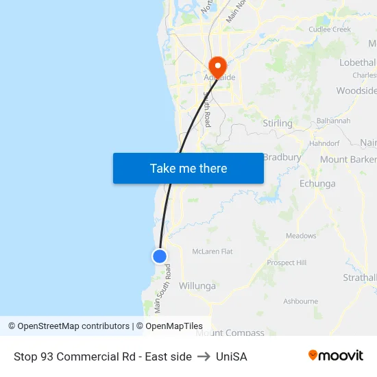 Stop 93 Commercial Rd - East side to UniSA map