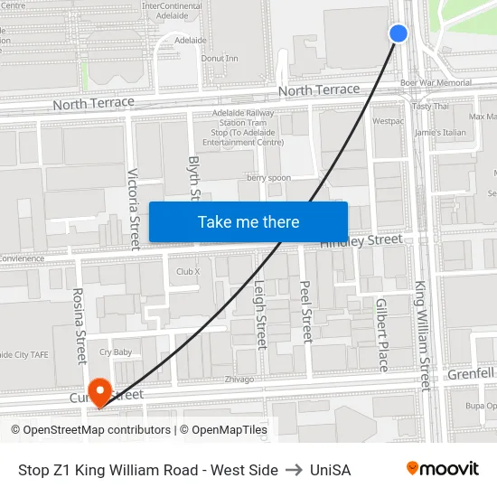Stop Z1 King William Road - West Side to UniSA map