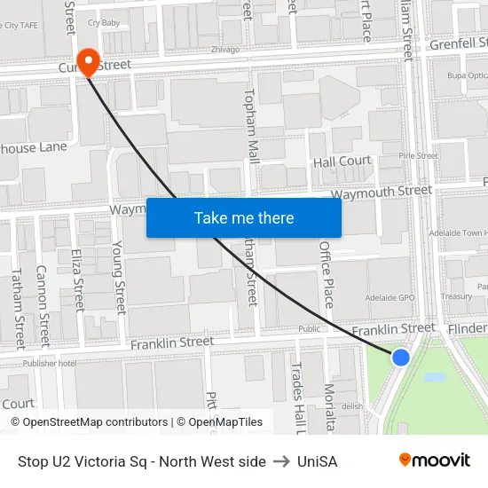 Stop U2 Victoria Sq - North West side to UniSA map