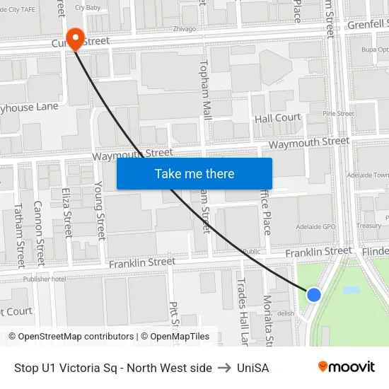 Stop U1 Victoria Sq - North West side to UniSA map