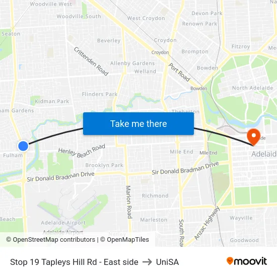 Stop 19 Tapleys Hill Rd - East side to UniSA map