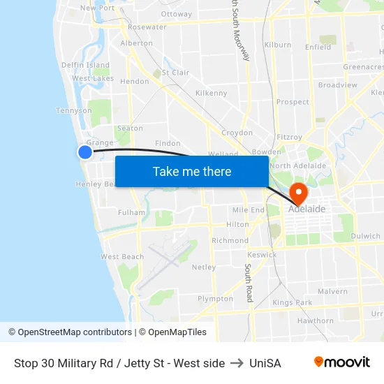 Stop 30 Military Rd / Jetty St - West side to UniSA map