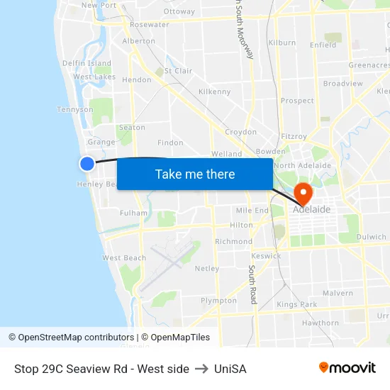 Stop 29C Seaview Rd - West side to UniSA map