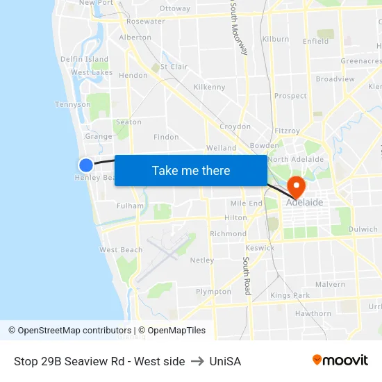 Stop 29B Seaview Rd - West side to UniSA map