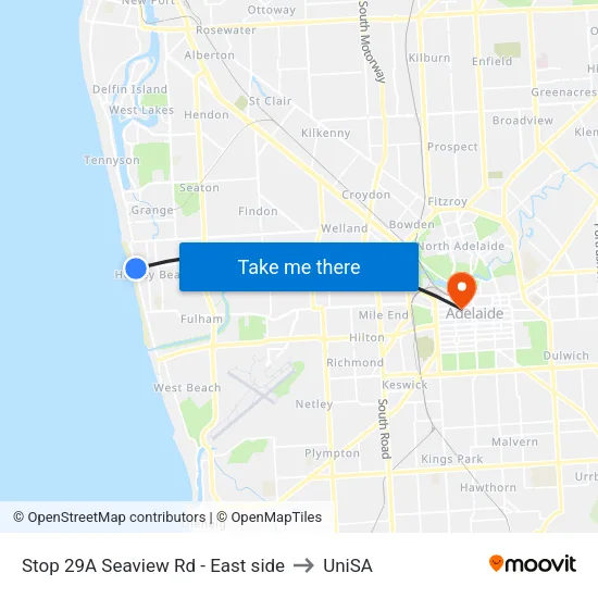Stop 29A Seaview Rd - East side to UniSA map