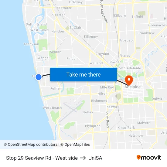 Stop 29 Seaview Rd - West side to UniSA map