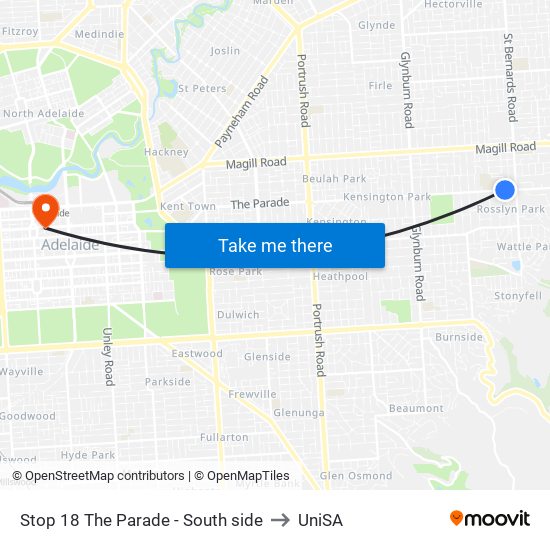 Stop 18 The Parade - South side to UniSA map