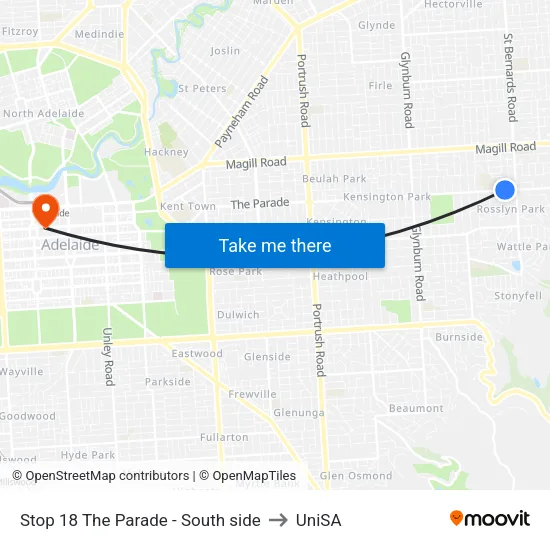 Stop 18 The Parade - South side to UniSA map