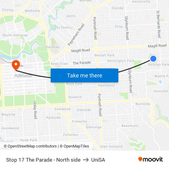 Stop 17 The Parade - North side to UniSA map