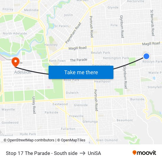 Stop 17 The Parade - South side to UniSA map