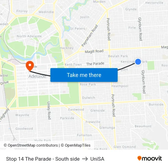 Stop 14 The Parade - South side to UniSA map