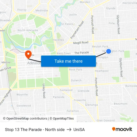 Stop 13 The Parade - North side to UniSA map