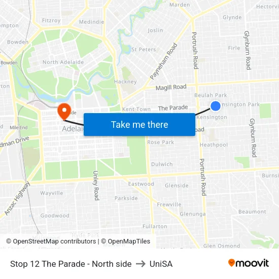Stop 12 The Parade - North side to UniSA map