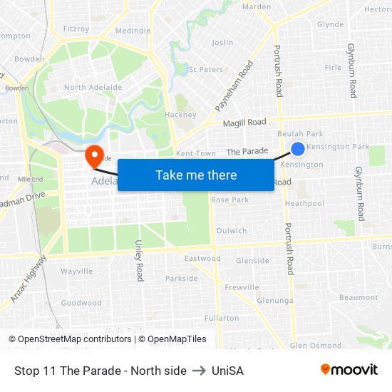 Stop 11 The Parade - North side to UniSA map