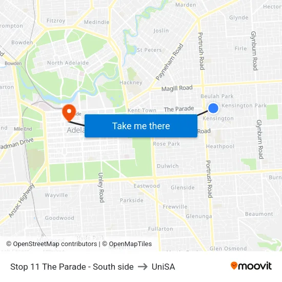 Stop 11 The Parade - South side to UniSA map