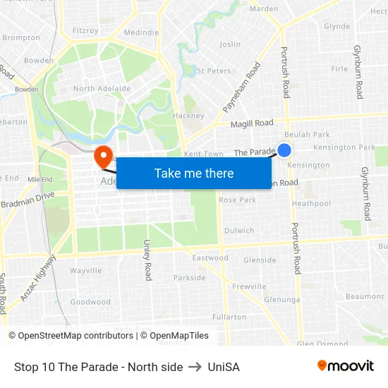 Stop 10 The Parade - North side to UniSA map