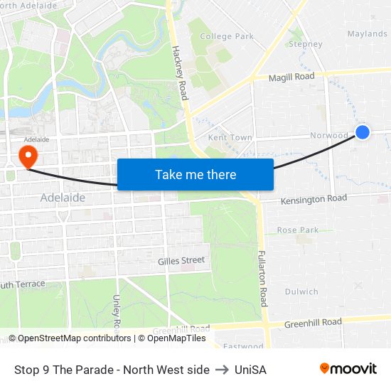 Stop 9 The Parade - North West side to UniSA map
